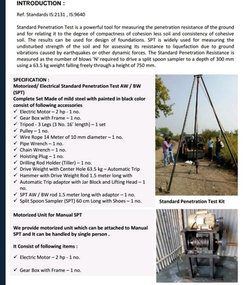 C126-a 63.5kg Hammer Weight soil Tripod Cone Standard Penetration Tester(SPT Equipment)